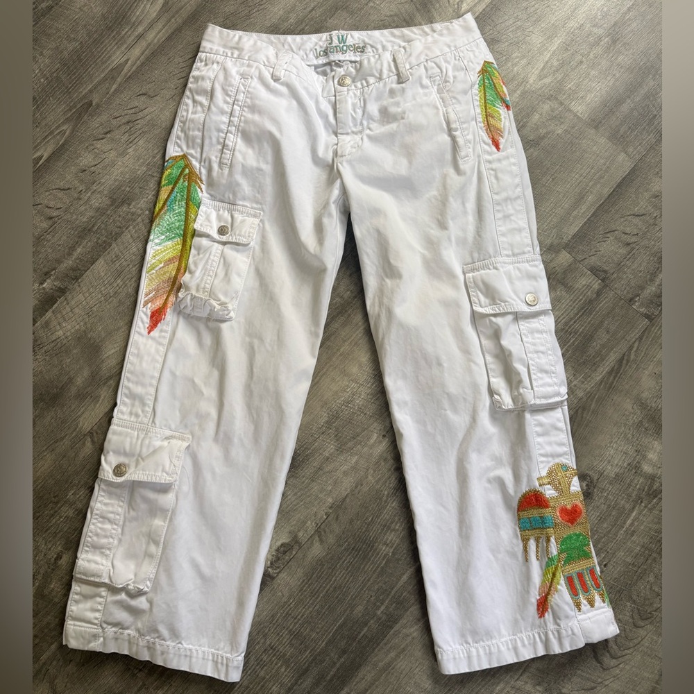 Johnny Was Los Angeles embroidered white cargo pants size small